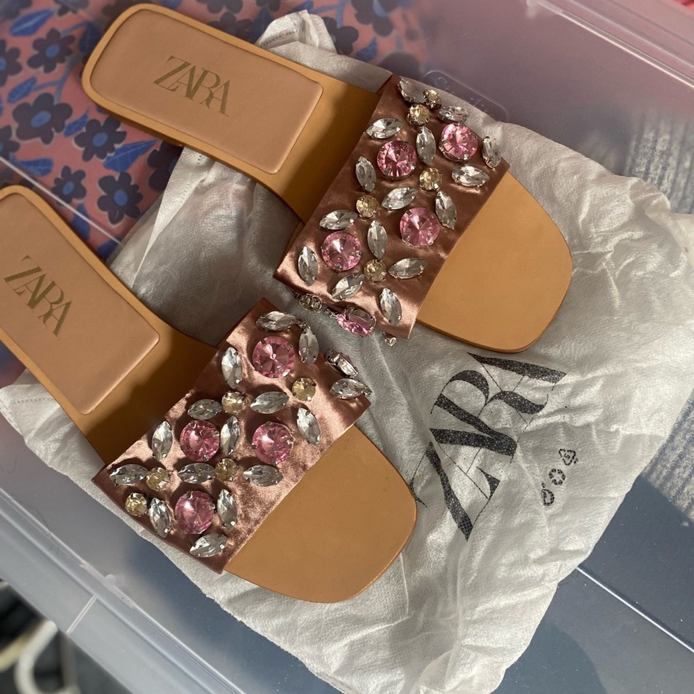 Zara flat rhinestone sandals